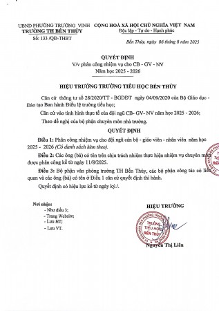 Quyết định về việc phân công nhiệm vụ cho CB, GV, NV