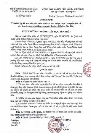 Quyết định lập Tổ mua sắm, sửa chữa CSVC và lựa chọn trung tâm TATC. Năm học: 2025-2026