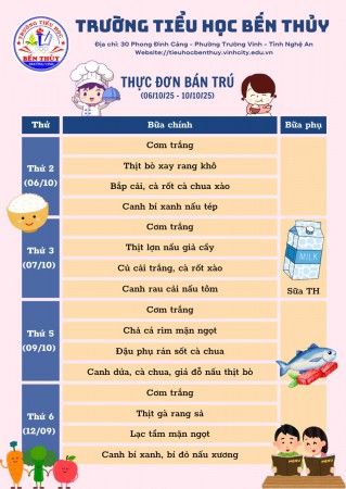 Thực đơn bán trú tuần 5