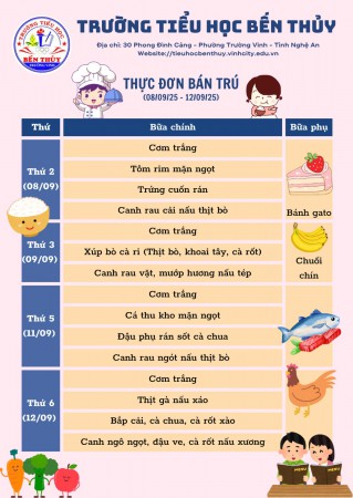 Thực đơn bán trú tuần 1