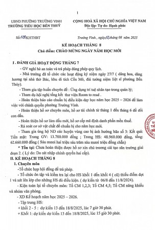 Kế hoạch tháng 8. Năm học: 2025-2026