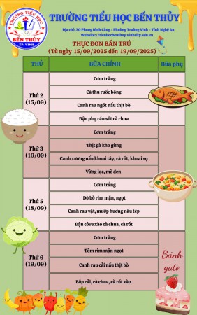 Thực đơn bán trú tuần 2