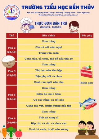 Thực đơn bán trú tần 7