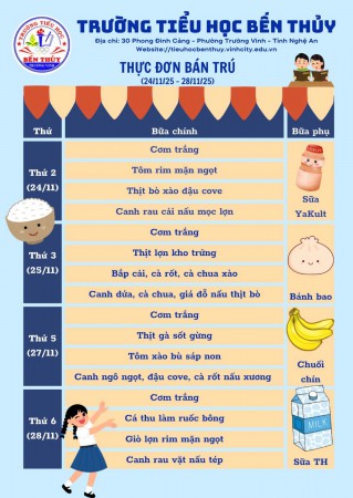 THỰC ĐƠN BÁN TRÚ TUẦN 12