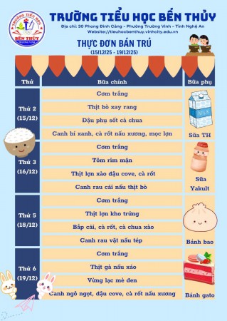 THỰC ĐƠN BÁN TRÚ TUẦN 15