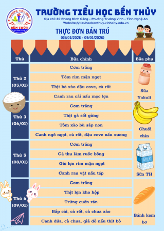 THỰC ĐƠN BÁN TRÚ TUẦN 18