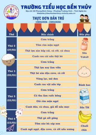 THỰC ĐƠN BÁN TRÚ TUẦN 20