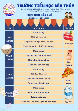 THỰC ĐƠN BÁN TRÚ TUẦN 19