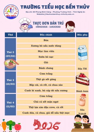 THỰC ĐƠN BÁN TRÚ TUẦN 23