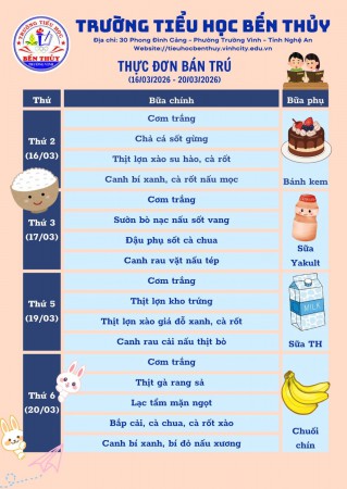 THỰC ĐƠN BÁN TRÚ TUẦN 27