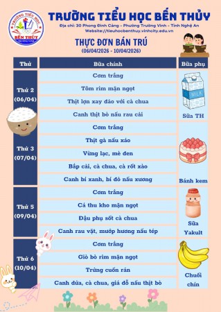 THỰC ĐƠN  BÁN TRÚ TUẦN 30