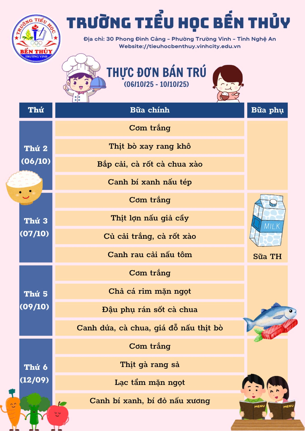 Thực đơn bán trú tuần 5