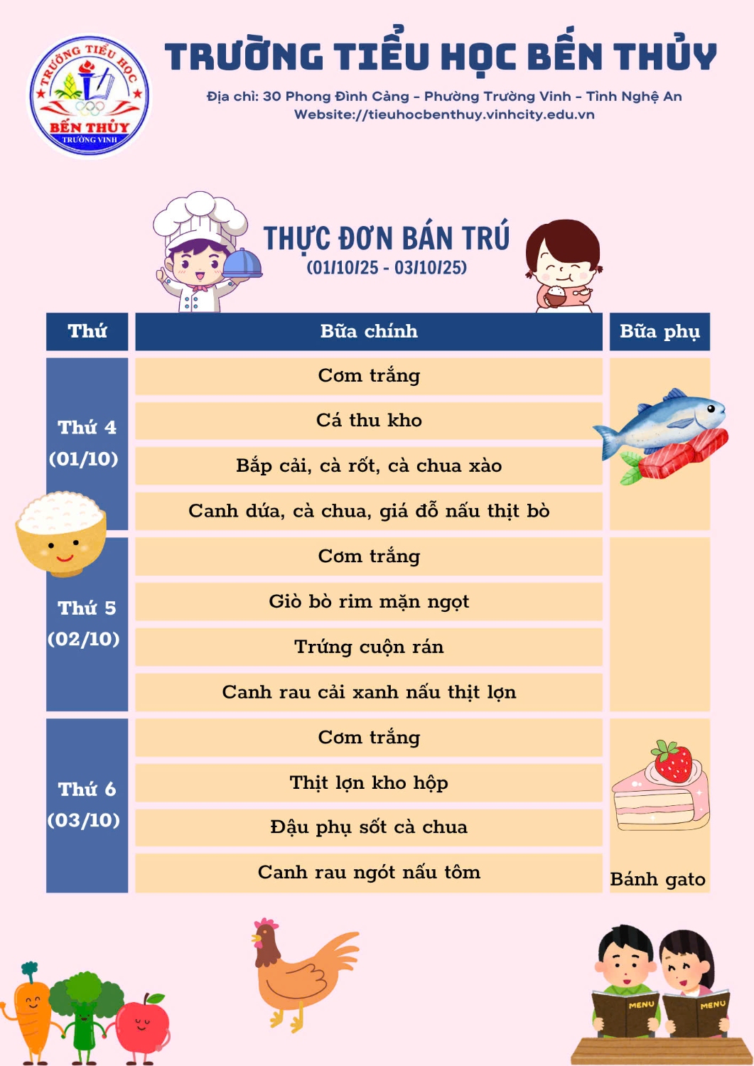 Thực đơn bán trú tuần 4