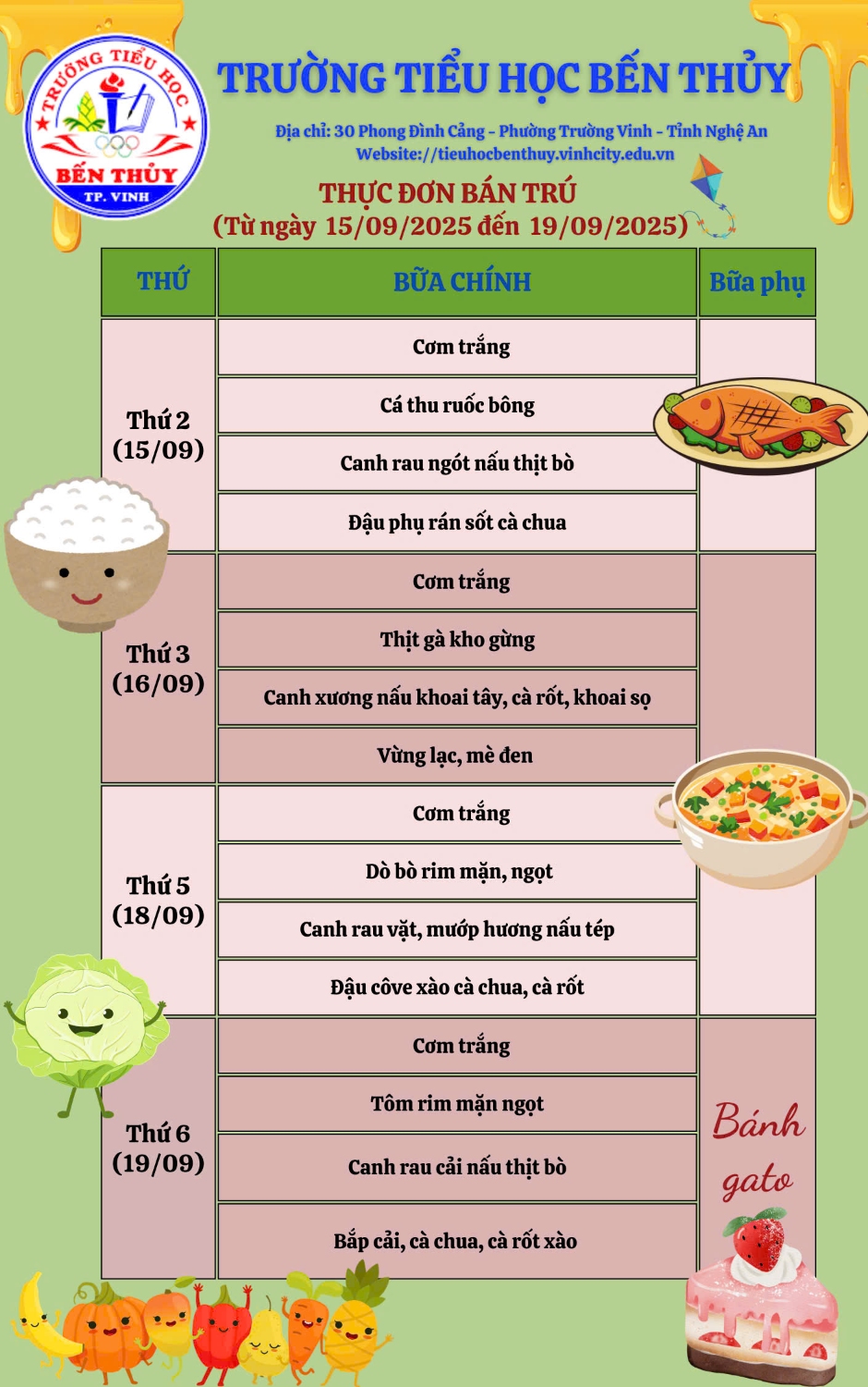Thực đơn bán trú tuần 2
