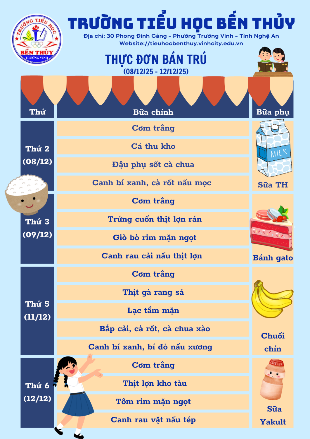 THỰC ĐƠN BÁN TRÚ TUẦN 14