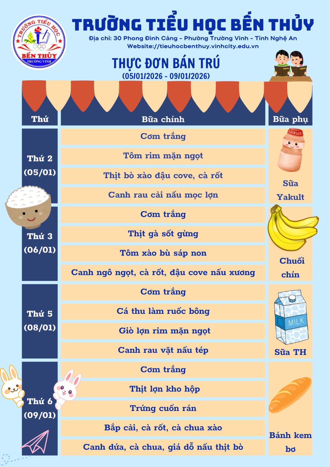 THỰC ĐƠN BÁN TRÚ TUẦN 18