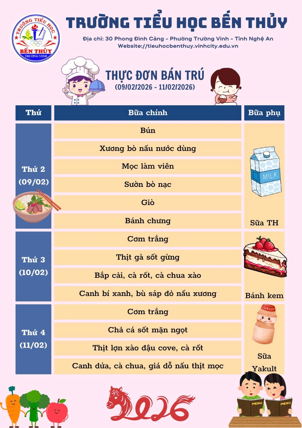THỰC ĐƠN BÁN TRÚ TUẦN 23