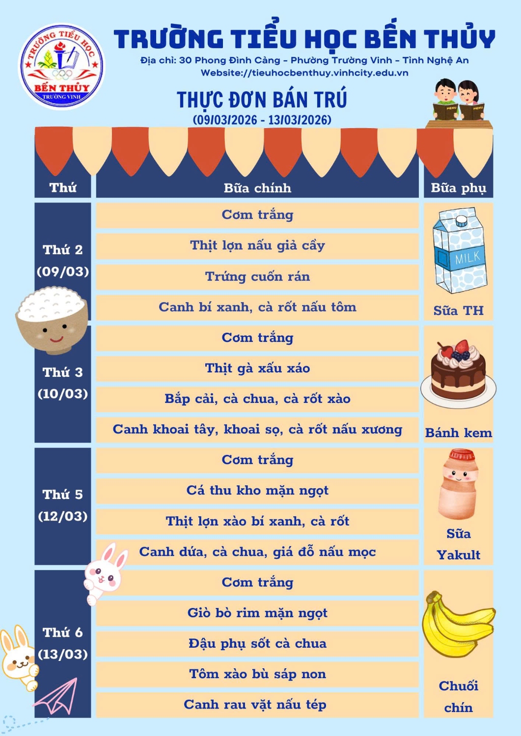 THỰC ĐƠN BÁN TRÚ TUẦN 26